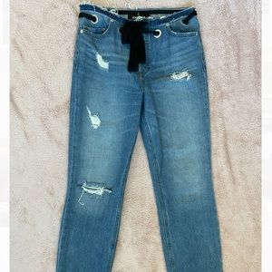 Express straight leg jeans with tie waist